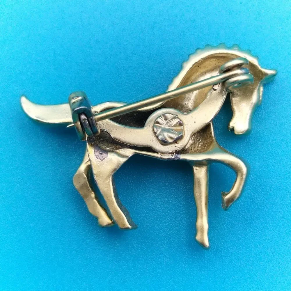 Gold Tone Horse Brooch Pin  Equestrian Animal Jewelry